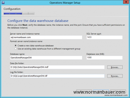System Center 2012 SP1 Operations Manager Configure the data warehouse database