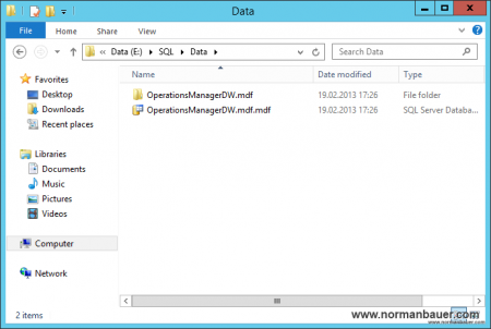 System Center 2012 SP1 Operations Manager Datawarehouse database files