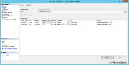 System Center 2012 SP1 Operations Manager Datawarehouse database files in SQL