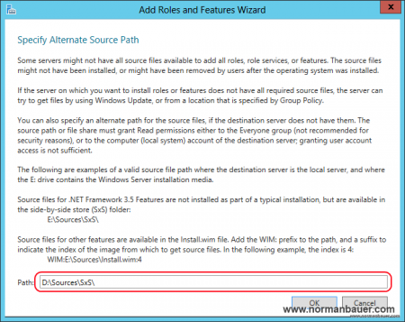 SharePoint 2013 Preparation Install .NET Framework 3.5 Features alternate source path 2