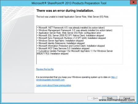 SharePoint 2013 Preparation Web Server IIS Role configuration error