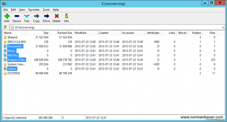 7-zip - opened img file