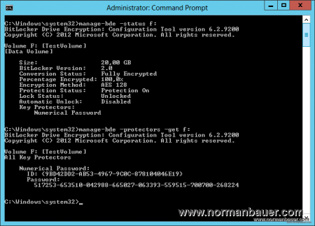 Bitlocker configuration of test volume