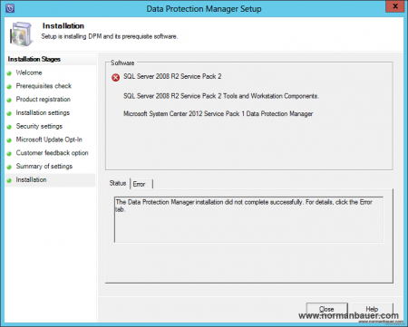 DPM SQL Setup Error 1