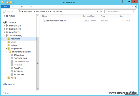 Folder structure on test volume