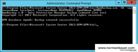 DPM Database Backup works with a lot more parameters