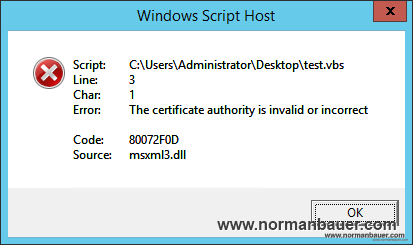 Certificate problems with vbscript and xml http calls