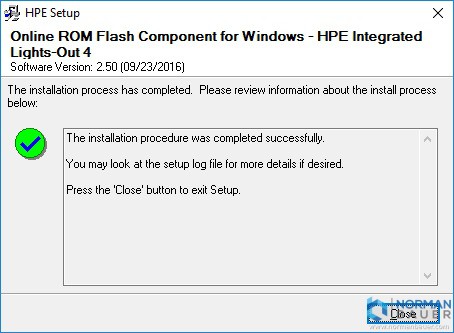 Online ROM Flash Component for Windows - HPE Integrated Lights-Out 4 Installation Completed