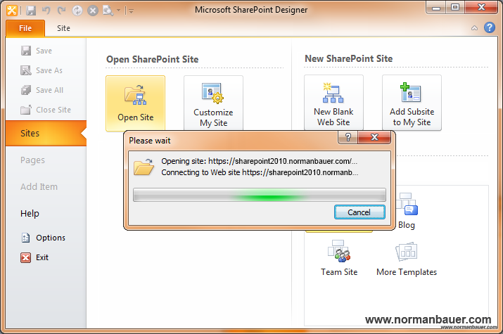 Opening a site in SharePoint Designer 2010 fails with unspecified error |  NORMAN BAUER