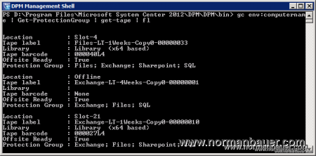 System Center Data Protection Manager - Get list of known tapes in powershell
