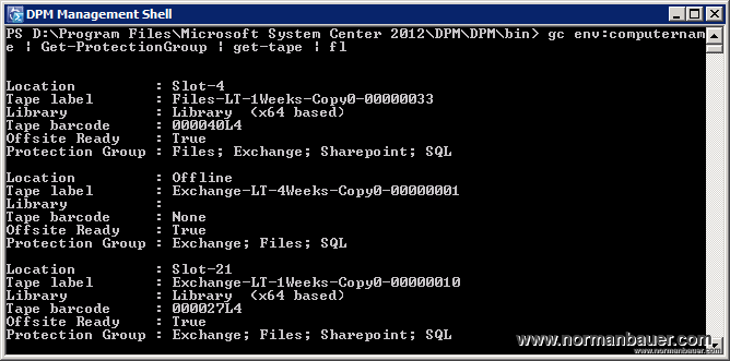 System Center Data Protection Manager - Get list of known tapes in powershell