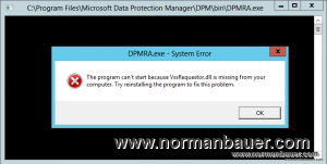 DPM2012SP1 DPMRA error VssRequestor.dll missing