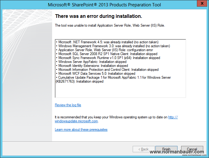 Configuration error in SharePoint 2013 Product Preparation Tool