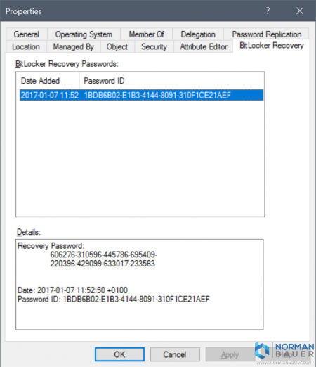 Active Directory BitLocker Recovery Passwords