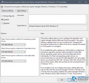 Bitlocker Group Policy Choose drive encryption method and cipher strength