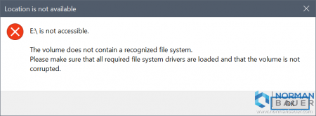 E is not accessible. The volume does not contain a recognized file system