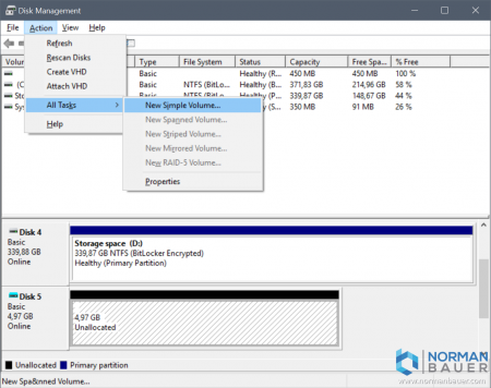 Windows 10 Disk Management New Simple Volume