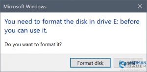 You need to format the disk in drive E before you can use it