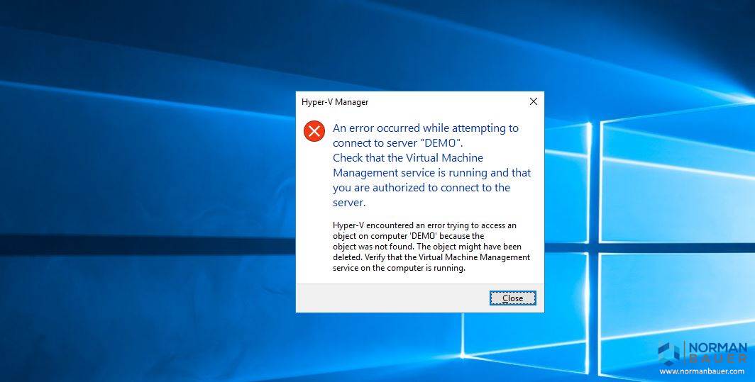 An error occurred while attempting to connect to a Hyper-V server