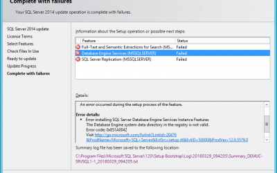 SQL Server Update: The Database Engine system data directory in the registry is not valid