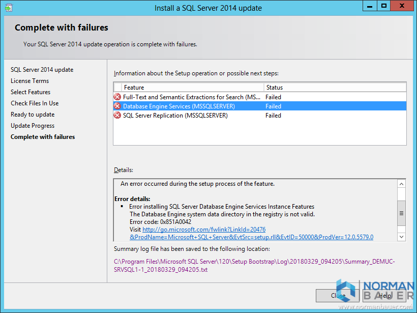 SQL Server Update: The Database Engine system data directory in the registry is not valid