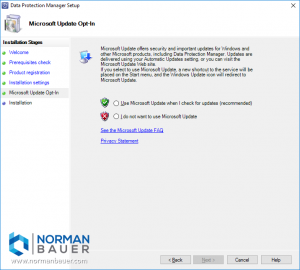 Install Data Protection Manager 1801 Use Microsoft Updates
