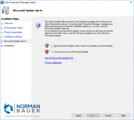 Install Data Protection Manager 1801 Use Microsoft Updates