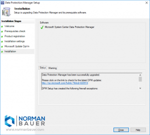 Install Data Protection Manager 1801 finished