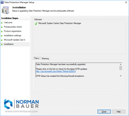 Install Data Protection Manager 1801 finished