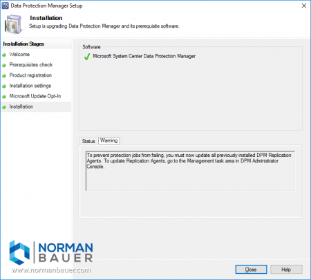 Install Data Protection Manager 1801 Agent Update Warning
