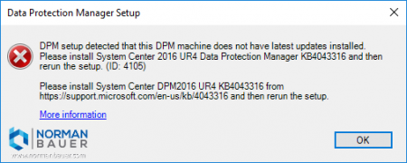 Install Data Protection Manager 1801: UR4 not installed