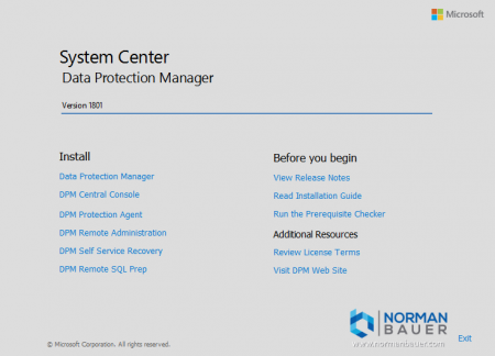 Install Data Protection Manager 1801 Welcome Screen