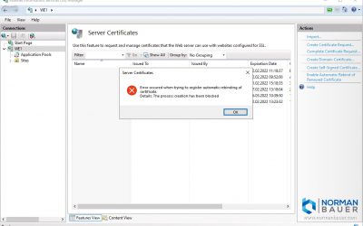 An error occured while enabling automatic rebinding of certificate in IIS