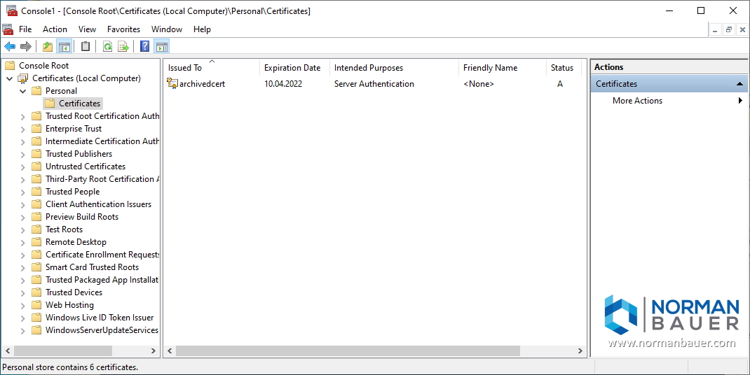 Unarchive archived certificates with PowerShell