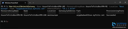 AzureToFritzBoxVPN Create local network gateway with powershell Microsoft Azure