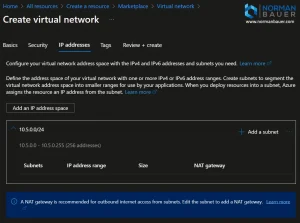 AzureToFritzBoxVPN Create virtual network IP Addresses Microsoft Azure
