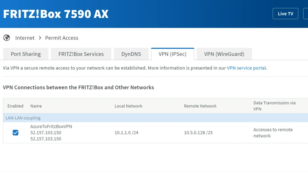 AzureToFritzBoxVPN FRITZBox and Azure connected