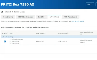 Create a site-to-site VPN between your FRITZ!Box and Azure