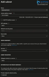 AzureToFritzBoxVPN Virtual network Add gateway subnet Microsoft Azure